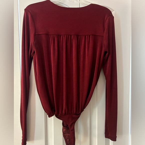 Free People Red Wrap-Style Bodysuit with V-Neck - Picture 2 of 3